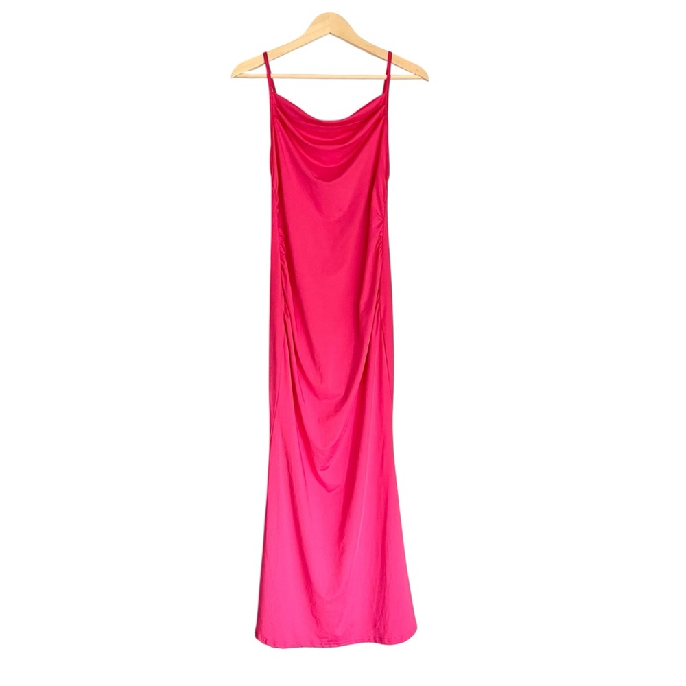 Shein Maxi Dress Size Medium 90s Strappy Cowl Neck Barbie Pink Event Prom Retro